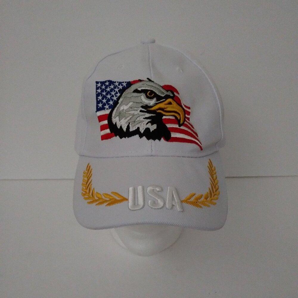 USA American Eagle Flag Embroidered White Patriotic Hat